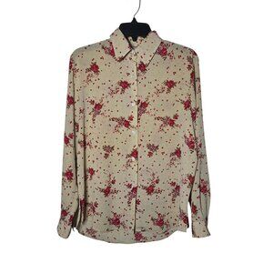 Notations Floral Long Sleeve Button-Up Blouse Size XL Coquette Feminine Dainty